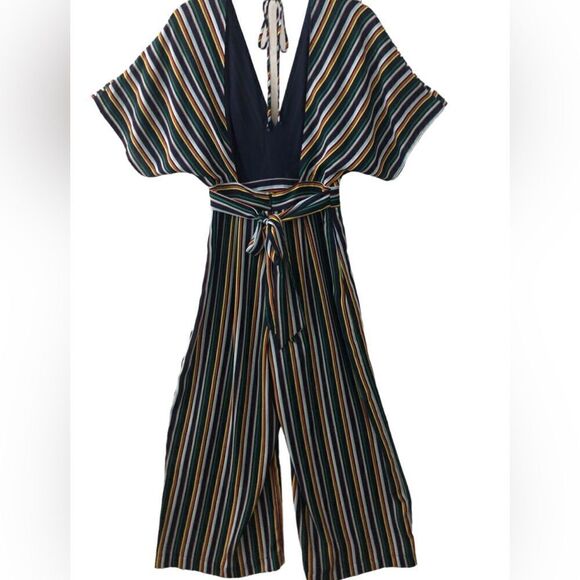 Aqua VNeck Stripe Wide Leg Cropped Jumpsuit Size XS - Picture 2 of 6